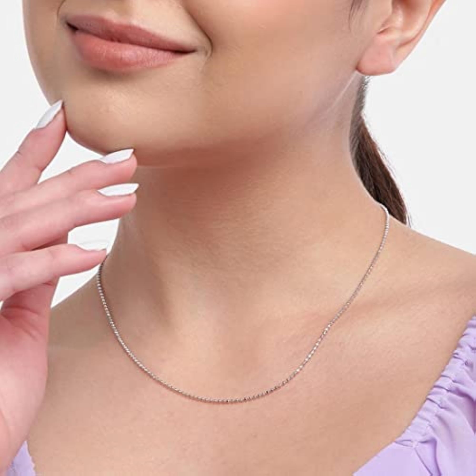 925 Silver Rhodium Plated Beaded Chain Necklace, Adjustable